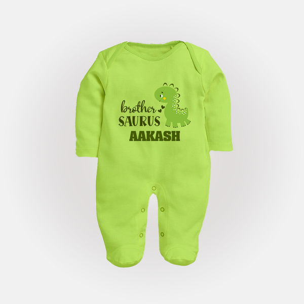 Brother-Saurus Sleep suit | Personalized Sleep suit for the Big Brother - LIME GREEN - New Born (Chest 7.5")