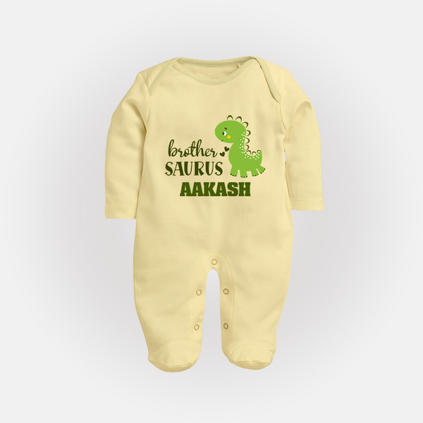 Brother-Saurus Sleep suit | Personalized Sleep suit for the Big Brother - PASTEL YELLOW - New Born (Chest 7.5")