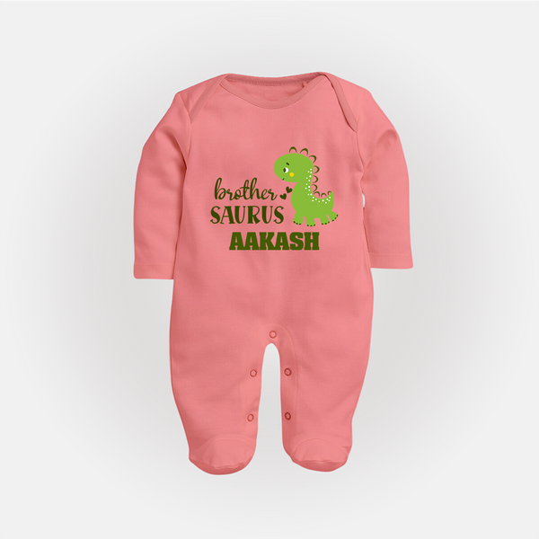 Brother-Saurus Sleep suit | Personalized Sleep suit for the Big Brother - PEACH - New Born (Chest 7.5")