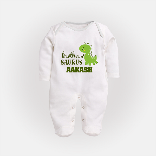 Brother-Saurus Sleep suit | Personalized Sleep suit for the Big Brother - WHITE - New Born (Chest 7.5")