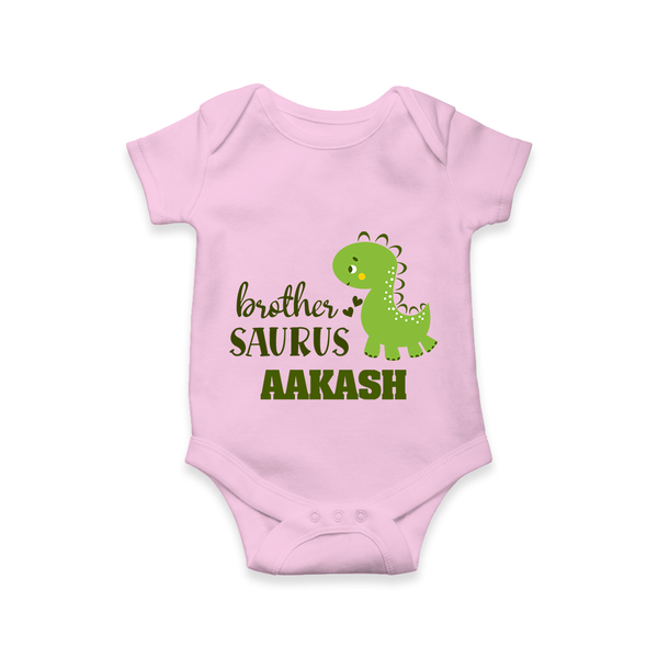 Brother-Saurus Romper | Personalized Romper for the Big Brother - BABY PINK - New Born (Chest 14")