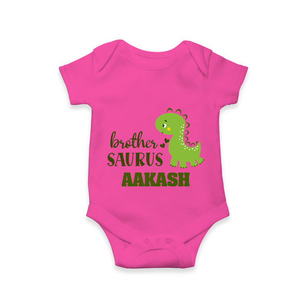 Brother-Saurus Romper | Personalized Romper for the Big Brother - HOT PINK - New Born (Chest 14")