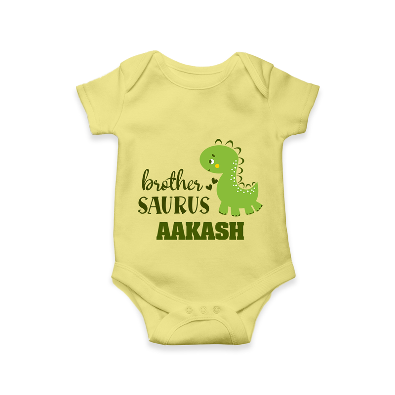 Brother-Saurus Romper | Personalized Romper for the Big Brother - PASTEL YELLOW - New Born (Chest 14")