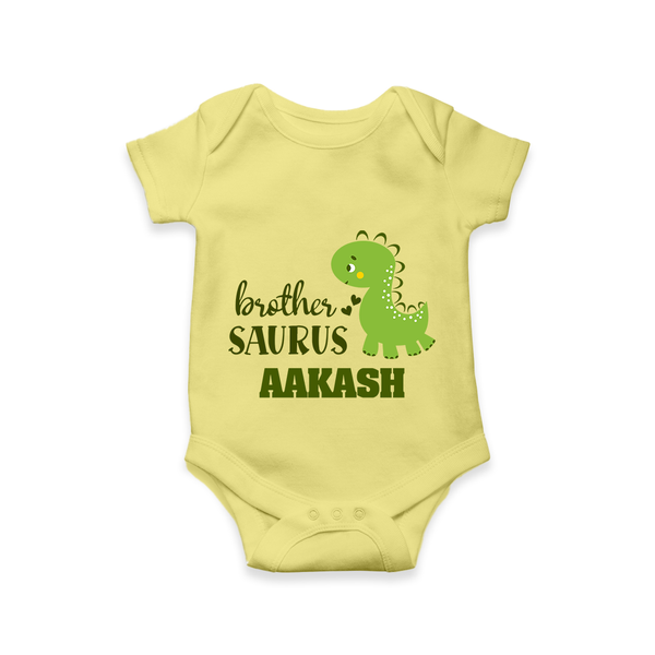 Brother-Saurus Romper | Personalized Romper for the Big Brother - PASTEL YELLOW - New Born (Chest 14")
