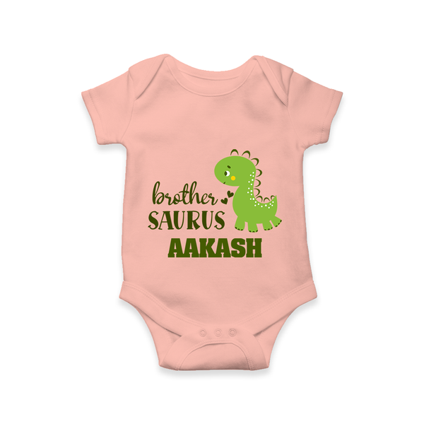 Brother-Saurus Romper | Personalized Romper for the Big Brother - PEACH - New Born (Chest 14")