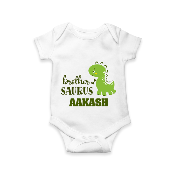 Brother-Saurus Romper | Personalized Romper for the Big Brother - WHITE - New Born (Chest 14")