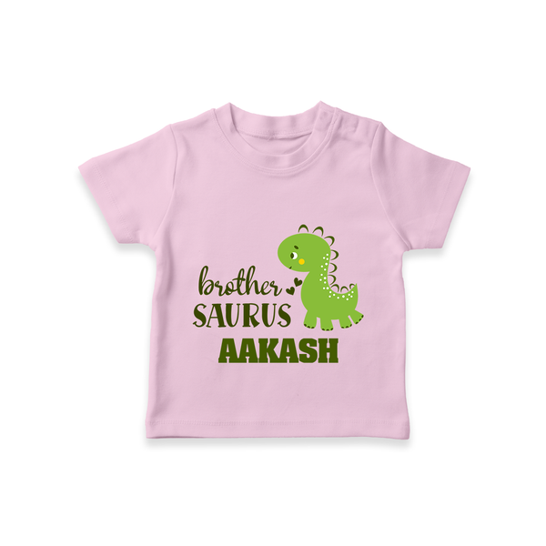 Brother-Saurus T-shirt | Personalized T-shirt for the Big Brother - BABY PINK - 0-5 Months Old (Chest 17")
