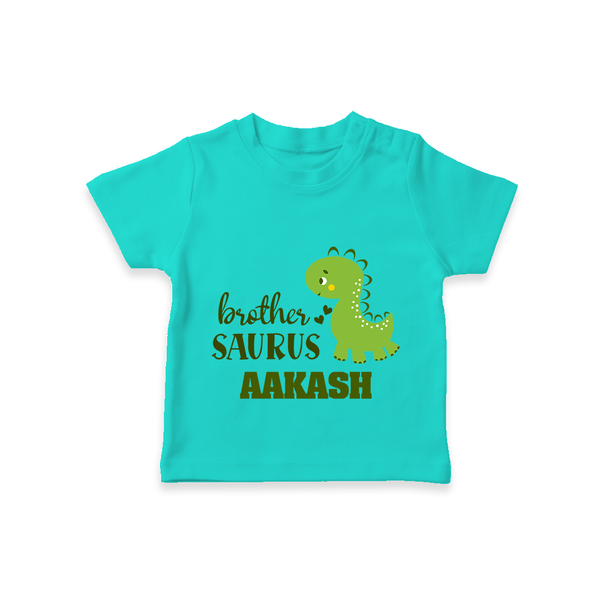 Brother-Saurus T-shirt | Personalized T-shirt for the Big Brother - TEAL - 0-5 Months Old (Chest 17")