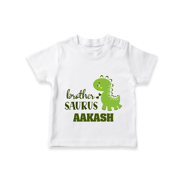 Brother-Saurus T-shirt | Personalized T-shirt for the Big Brother - WHITE - 0-5 Months Old (Chest 17")