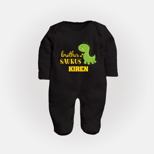 Brother-Saurus Sleep suit | Personalized Sleep suit for the Big Brother - BLACK - New Born (Chest 7.5")