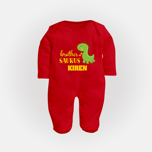 Brother-Saurus Sleep suit | Personalized Sleep suit for the Big Brother - RED - New Born (Chest 7.5")