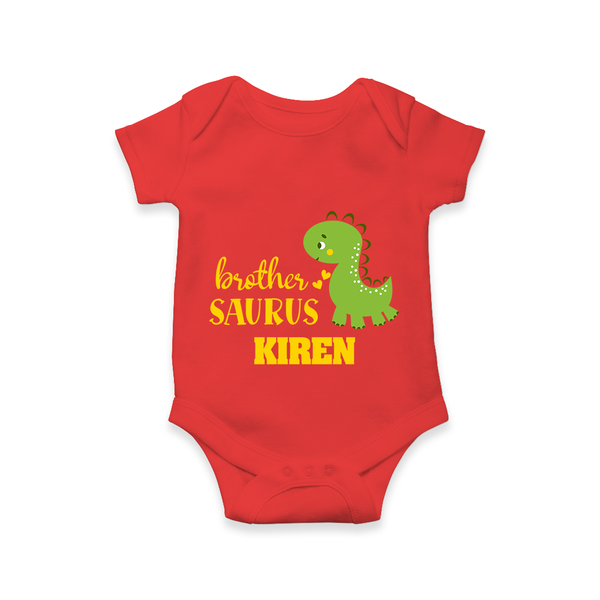 Brother-Saurus Romper | Personalized Romper for the Big Brother - RED - New Born (Chest 14")