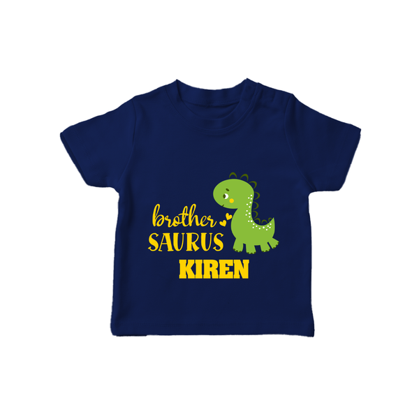 Brother-Saurus T-shirt | Personalized T-shirt for the Big Brother - NAVY BLUE - 0-5 Months Old (Chest 17")
