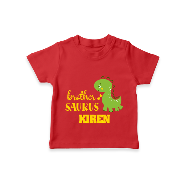 Brother-Saurus T-shirt | Personalized T-shirt for the Big Brother - RED - 0-5 Months Old (Chest 17")