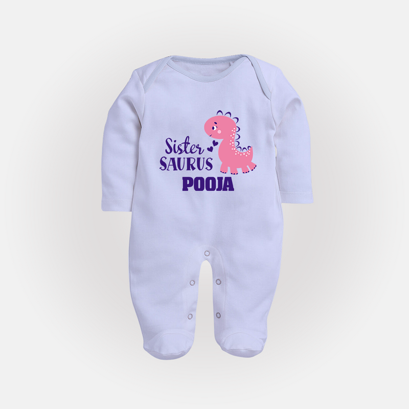 Sister-Saurus Sleep suit | Custom Sleep suit for the Big Sister - BABY BLUE - New Born (Chest 7.5")
