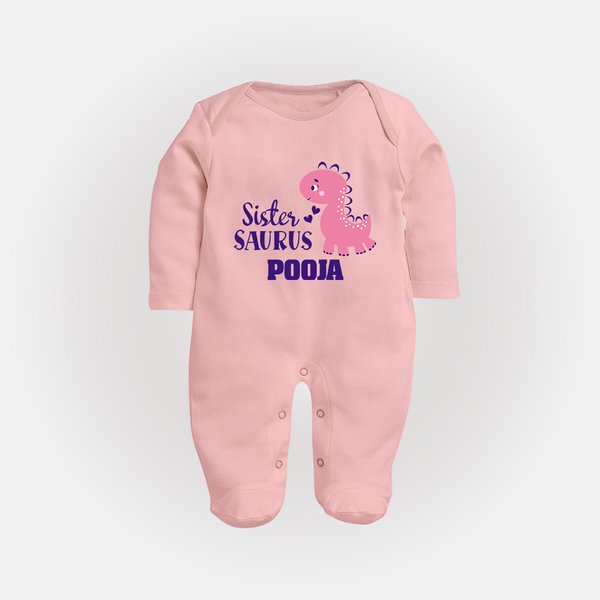 Sister-Saurus Sleep suit | Custom Sleep suit for the Big Sister - BABY PINK - New Born (Chest 7.5")