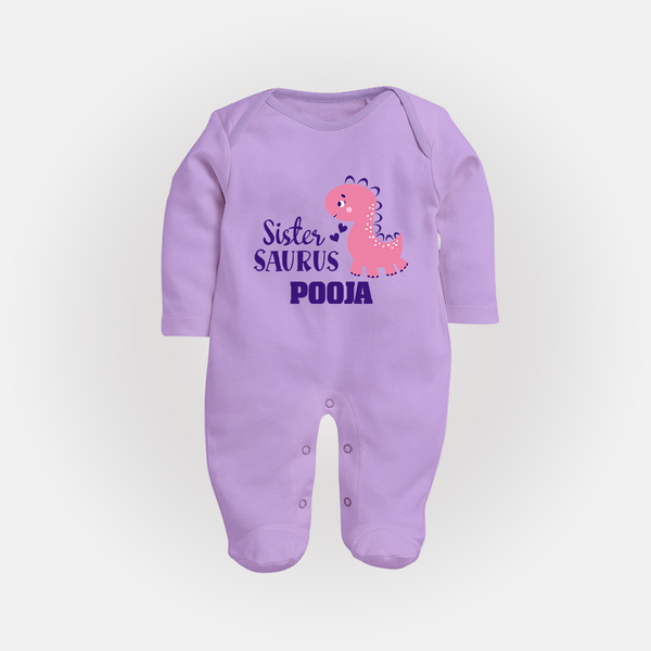Sister-Saurus Sleep suit | Custom Sleep suit for the Big Sister - LILAC - New Born (Chest 7.5")