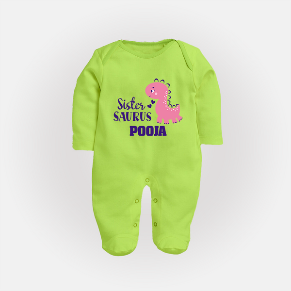 Sister-Saurus Sleep suit | Custom Sleep suit for the Big Sister - LIME GREEN - New Born (Chest 7.5")
