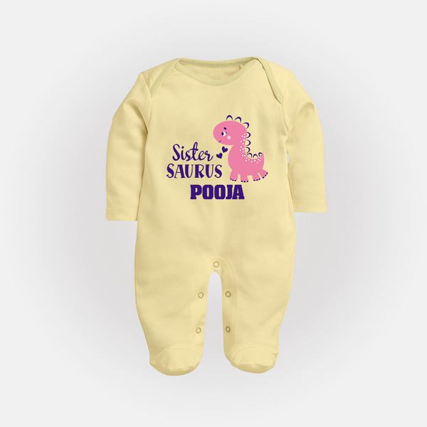 Sister-Saurus Sleep suit | Custom Sleep suit for the Big Sister - PASTEL YELLOW - New Born (Chest 7.5")