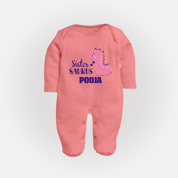 Sister-Saurus Sleep suit | Custom Sleep suit for the Big Sister - PEACH - New Born (Chest 7.5")