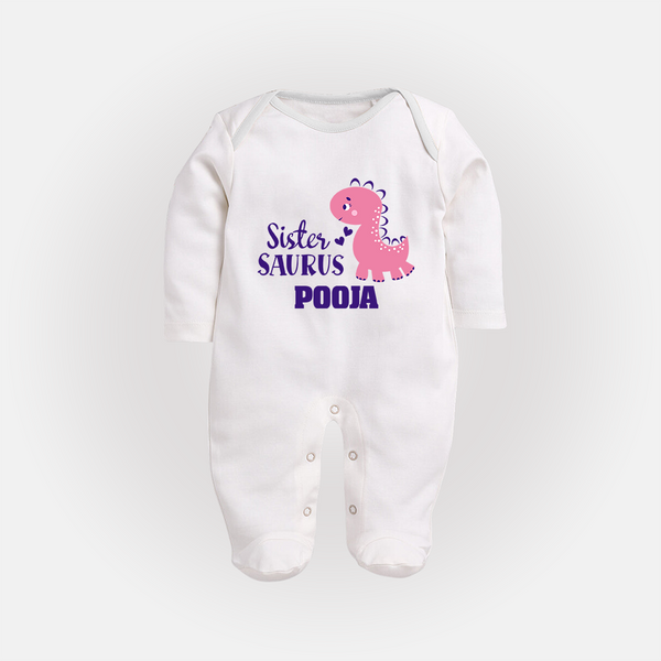 Sister-Saurus Sleep suit | Custom Sleep suit for the Big Sister - WHITE - New Born (Chest 7.5")