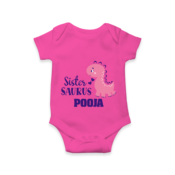 Sister-Saurus Romper | Custom Romper for the Big Sister - HOT PINK - New Born (Chest 14")