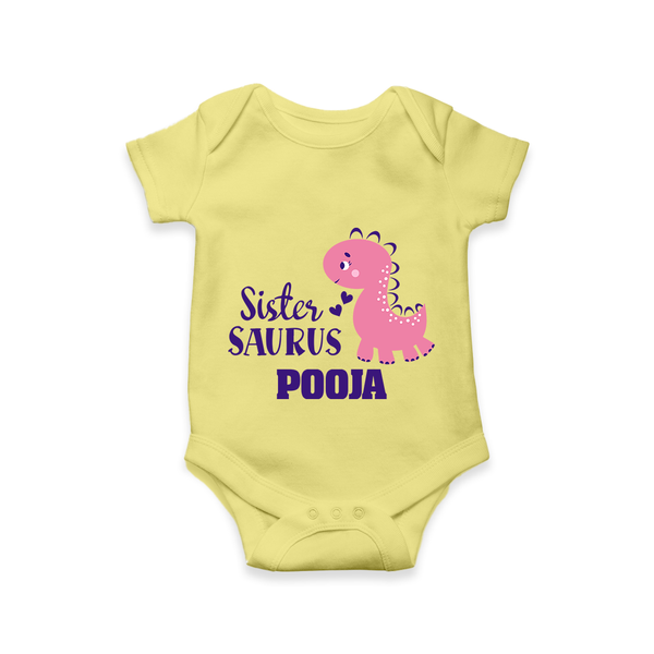 Sister-Saurus Romper | Custom Romper for the Big Sister - PASTEL YELLOW - New Born (Chest 14")