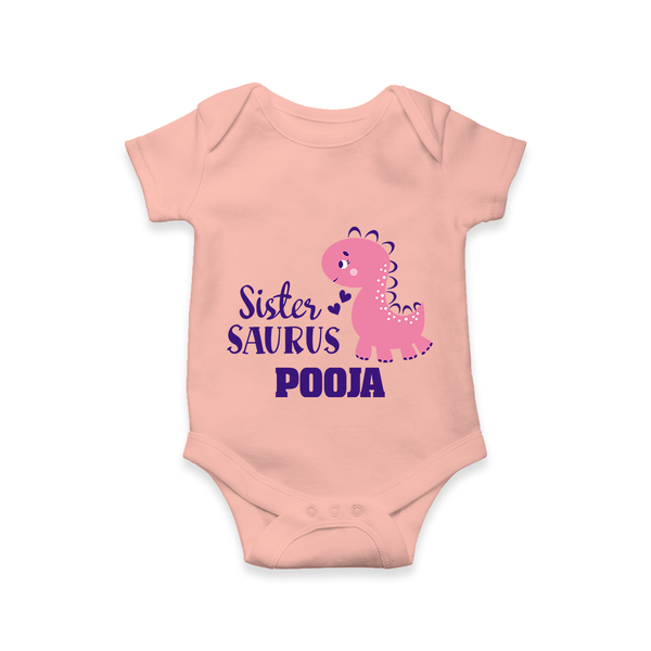Sister-Saurus Romper | Custom Romper for the Big Sister - PEACH - New Born (Chest 14")