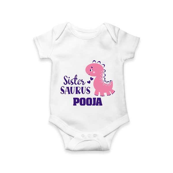 Sister-Saurus Romper | Custom Romper for the Big Sister - WHITE - New Born (Chest 14")