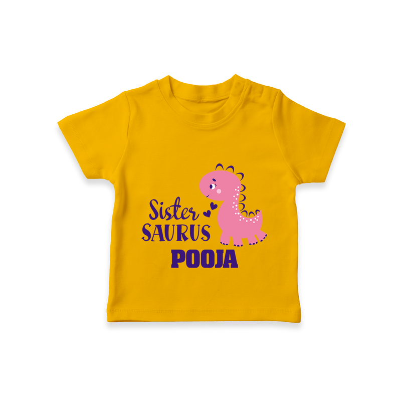 Sister-Saurus T-shirt | Custom T-shirt for the Big Sister - CHROME YELLOW - 0-5 Months Old (Chest 17")