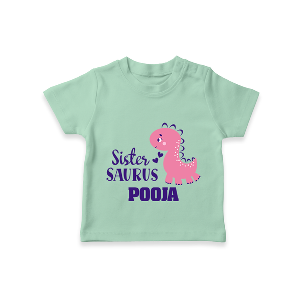 Sister-Saurus T-shirt | Custom T-shirt for the Big Sister - MINT GREEN - 0-5 Months Old (Chest 17")