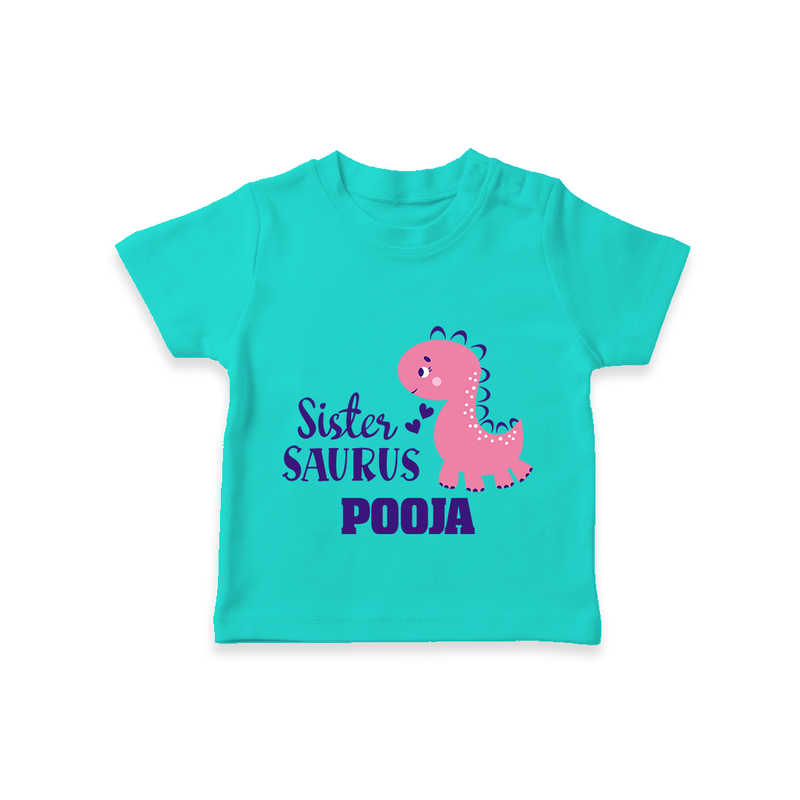 Sister-Saurus T-shirt | Custom T-shirt for the Big Sister - TEAL - 0-5 Months Old (Chest 17")