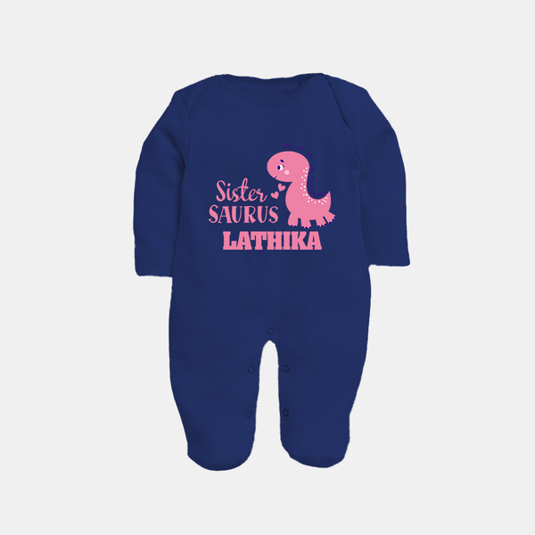 Sister-Saurus Sleep suit | Custom Sleep suit for the Big Sister - NAVY BLUE - New Born (Chest 7.5")