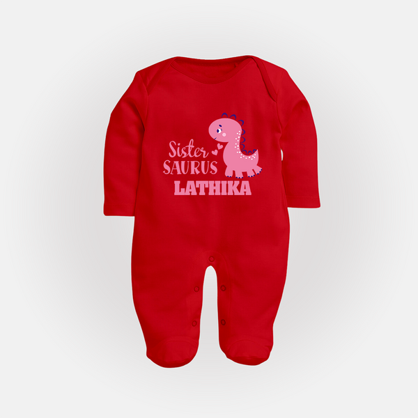 Sister-Saurus Sleep suit | Custom Sleep suit for the Big Sister - RED - New Born (Chest 7.5")