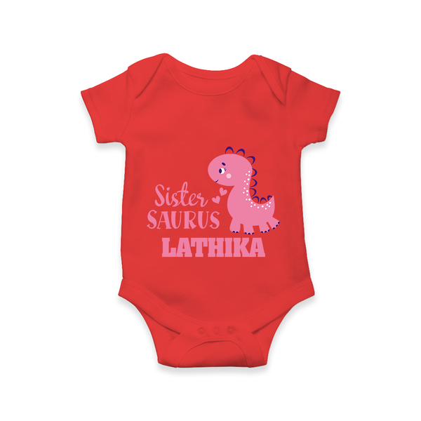 Sister-Saurus Romper | Custom Romper for the Big Sister - RED - New Born (Chest 14")