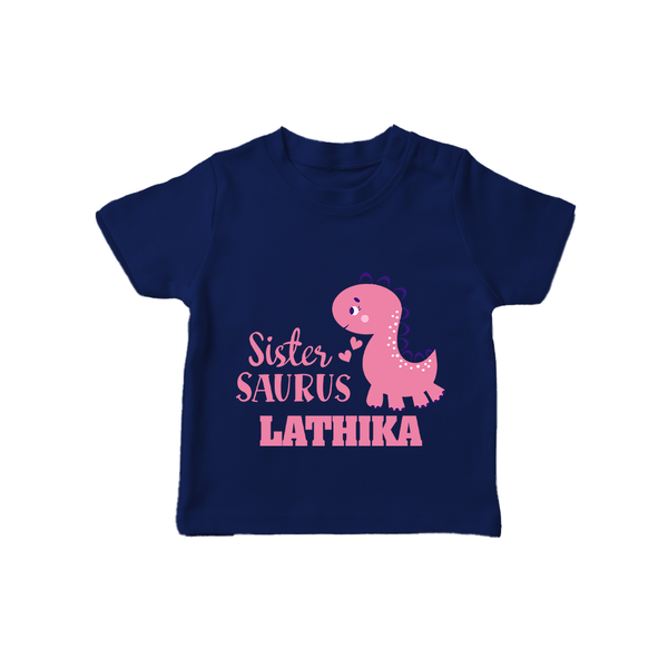 Sister-Saurus T-shirt | Custom T-shirt for the Big Sister - NAVY BLUE - 0-5 Months Old (Chest 17")