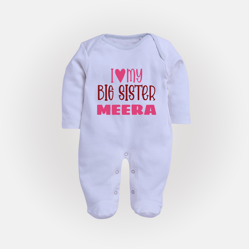I Love My Big Sister Sleep suit | Personalized Sleep suit for Your Big Sister - BABY BLUE - New Born (Chest 7.5")