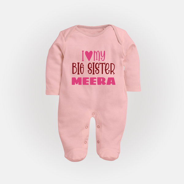 I Love My Big Sister Sleep suit | Personalized Sleep suit for Your Big Sister - BABY PINK - New Born (Chest 7.5")
