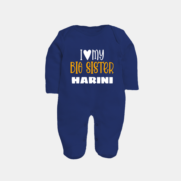 I Love My Big Sister Sleep suit | Personalized Sleep suit for Your Big Sister - NAVY BLUE - New Born (Chest 7.5")