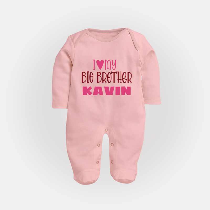 I Love My Big Brother Sleep suit | Custom Sleep suit for Your Big Brother - BABY PINK - New Born (Chest 7.5")
