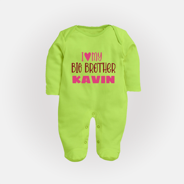 I Love My Big Brother Sleep suit | Custom Sleep suit for Your Big Brother - LIME GREEN - New Born (Chest 7.5")