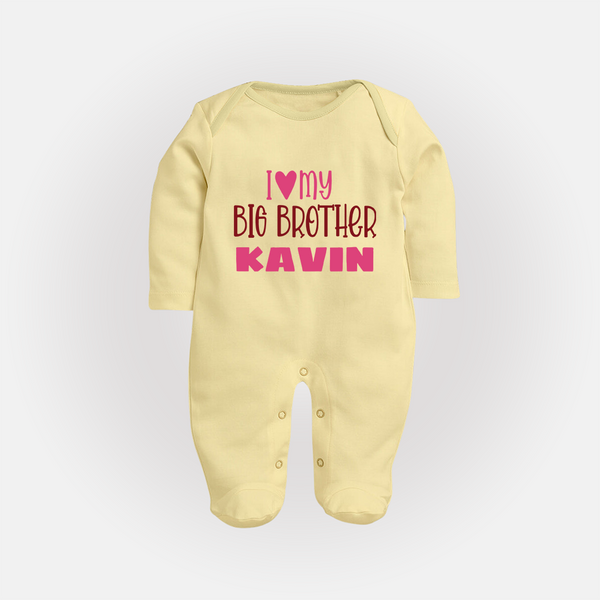 I Love My Big Brother Sleep suit | Custom Sleep suit for Your Big Brother - PASTEL YELLOW - New Born (Chest 7.5")
