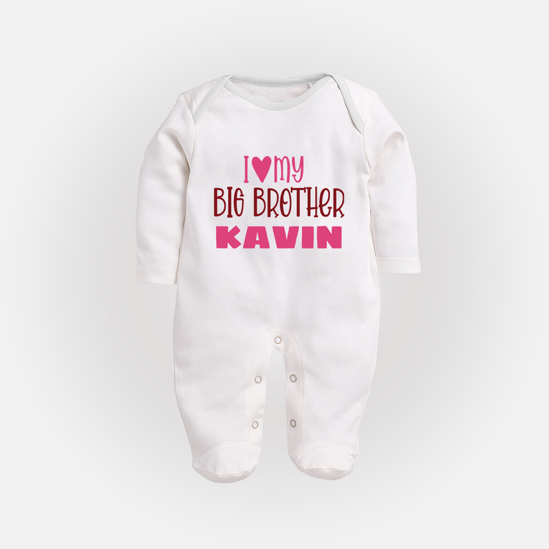 I Love My Big Brother Sleep suit | Custom Sleep suit for Your Big Brother - WHITE - New Born (Chest 7.5")