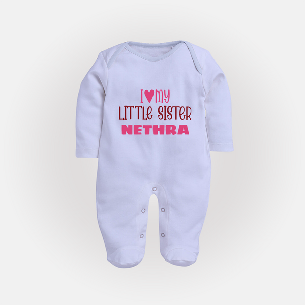 I Love My Little Sister Sleep suit | Personalized Sleep suit for Your Little Sister - BABY BLUE - New Born (Chest 7.5")