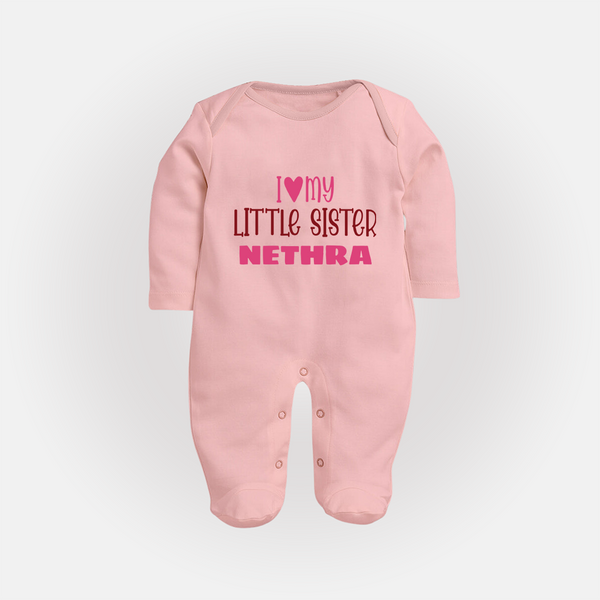 I Love My Little Sister Sleep suit | Personalized Sleep suit for Your Little Sister - BABY PINK - New Born (Chest 7.5")