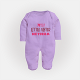 I Love My Little Sister Sleep suit | Personalized Sleep suit for Your Little Sister - LILAC - New Born (Chest 7.5")