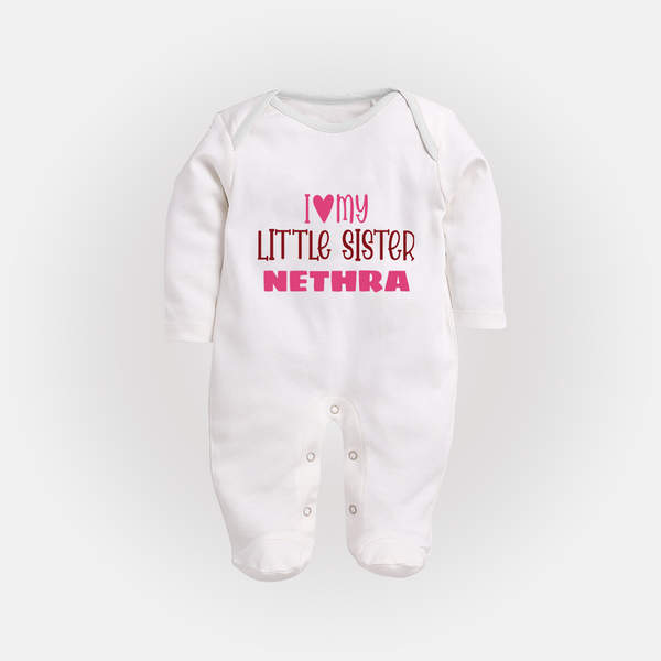 I Love My Little Sister Sleep suit | Personalized Sleep suit for Your Little Sister - WHITE - New Born (Chest 7.5")