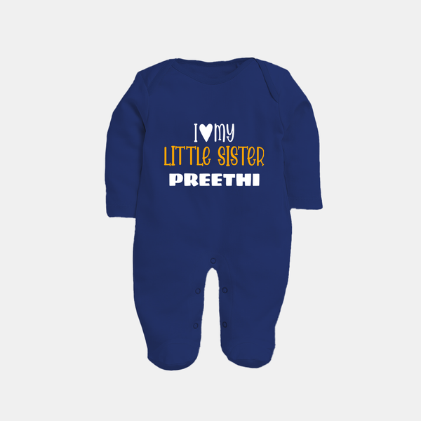 I Love My Little Sister Sleep suit | Personalized Sleep suit for Your Little Sister - NAVY BLUE - New Born (Chest 7.5")