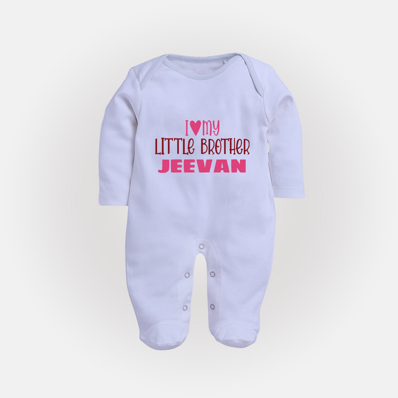 I Love My Little Brother Sleep suit | Custom Sleep suit for Your Little Brother - BABY BLUE - New Born (Chest 7.5")