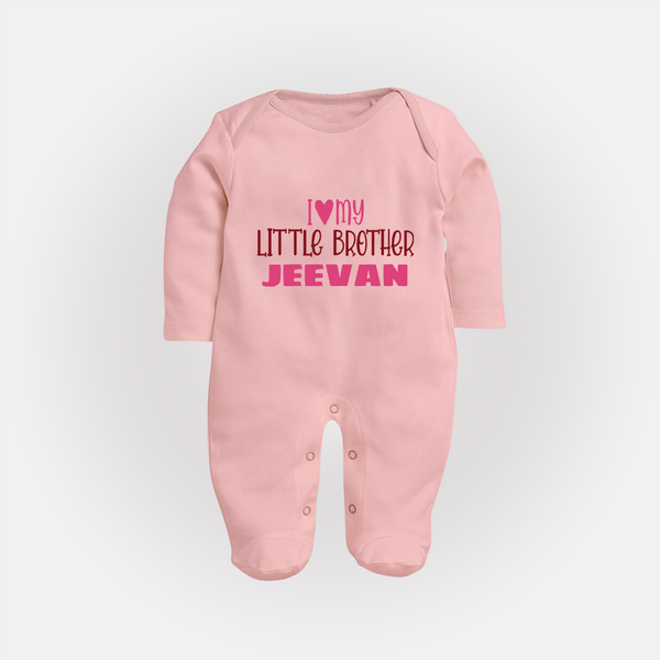 I Love My Little Brother Sleep suit | Custom Sleep suit for Your Little Brother - BABY PINK - New Born (Chest 7.5")